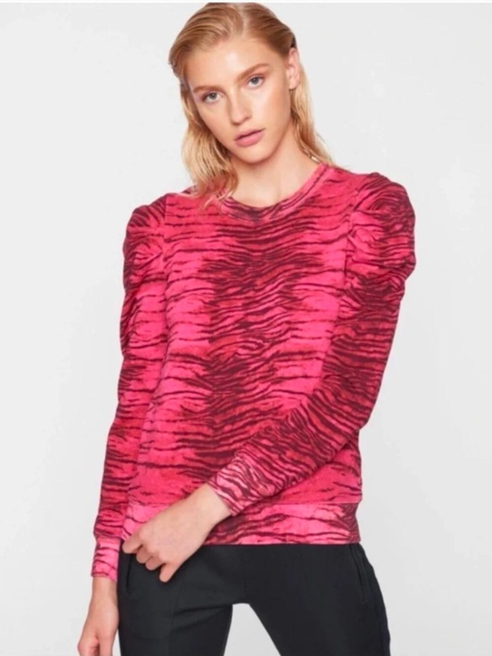 Pam & Gela Pink Tiger Puff Sleeve Pullover Sweatshirt Women's Small